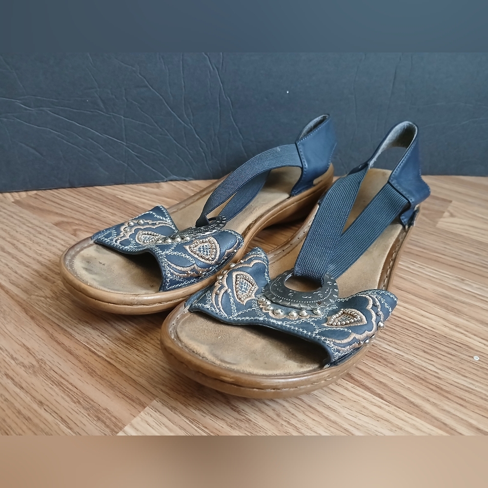 Rieker Women's Embroidered Blue Sandals